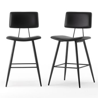 Hearthshire Counter Height Bar Stools Set of 2, Faux Leather Upholstered Barstools