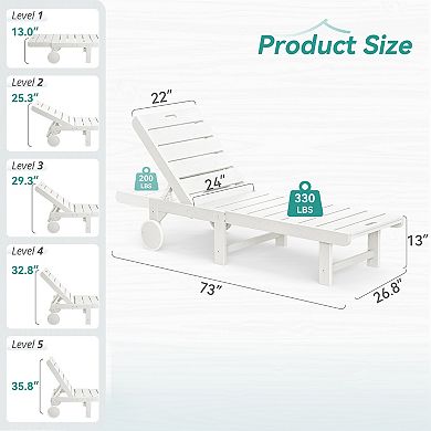 Hearthshire Chaise Lounge Chair Outdoor, with Adjustable Backrest & Wheels