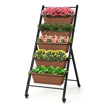 Vertical Raised Garden Bed With Wheels and 5 Planter Boxes