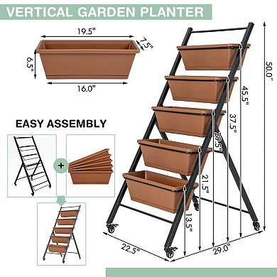 Vertical Raised Garden Bed With Wheels and 5 Planter Boxes
