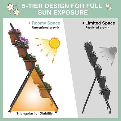 Vertical Raised Garden Bed With Wheels and 5 Planter Boxes