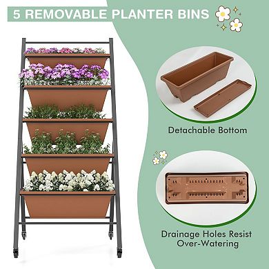 Vertical Raised Garden Bed With Wheels and 5 Planter Boxes