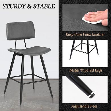 Hearthshire Counter Height Bar Stools Set of 3, Faux Leather Upholstered Barstools