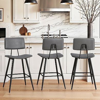 Hearthshire Counter Height Bar Stools Set of 3, Faux Leather Upholstered Barstools