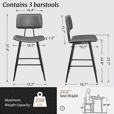 Hearthshire Counter Height Bar Stools Set of 3, Faux Leather Upholstered Barstools