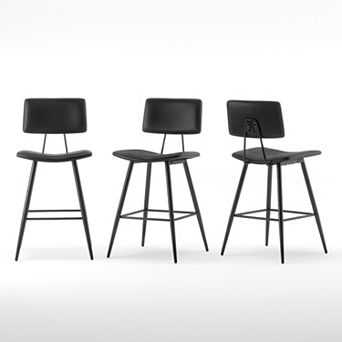 Hearthshire Counter Height Bar Stools Set of 3, Faux Leather Upholstered Barstools