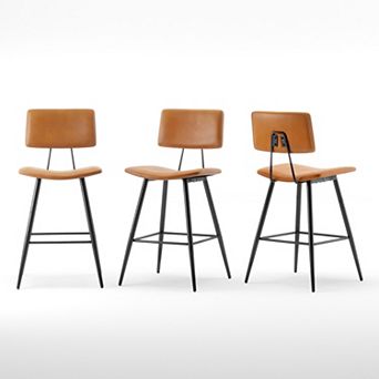 Hearthshire Counter Height Bar Stools Set of 3, Faux Leather Upholstered Barstools