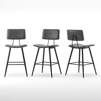 Hearthshire Counter Height Bar Stools Set of 3, Faux Leather Upholstered Barstools