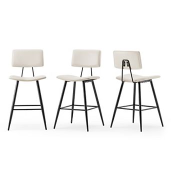 Hearthshire Counter Height Bar Stools Set of 3, Faux Leather Upholstered Barstools