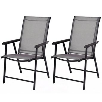 Outdoor Patio Folding Chairs Set of 2 Weather Resistant Fabric Armchairs
