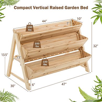 Vertical Raised Garden Bed 3 Tier Wooden Planter Box With Storage Shelf