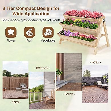 Vertical Raised Garden Bed 3 Tier Wooden Planter Box With Storage Shelf
