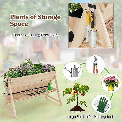 Vertical Raised Garden Bed 3 Tier Wooden Planter Box With Storage Shelf