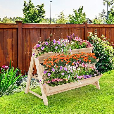 Vertical Raised Garden Bed 3 Tier Wooden Planter Box With Storage Shelf