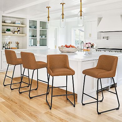 Hearthshire Set of 4 Faux Leather Bar Stools, 26" Tall with Thick Padding for Kitchen Counter Island