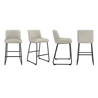 Hearthshire Set of 4 Faux Leather Bar Stools, 26" Tall with Thick Padding for Kitchen Counter Island