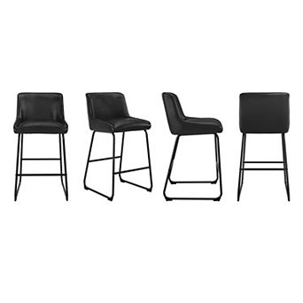 Hearthshire Set of 4 Faux Leather Bar Stools, 26" Tall with Thick Padding for Kitchen Counter Island
