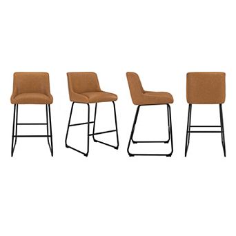Hearthshire Set of 4 Faux Leather Bar Stools, 26" Tall with Thick Padding for Kitchen Counter Island