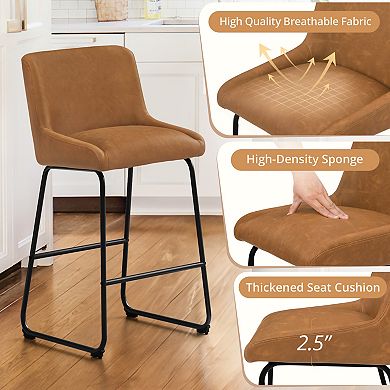 Hearthshire 26" Bar Stool Set of 3, Thick Padding Faux Leather for Kitchen Counter Island
