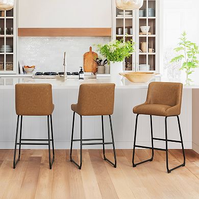 Hearthshire 26" Bar Stool Set of 3, Thick Padding Faux Leather for Kitchen Counter Island