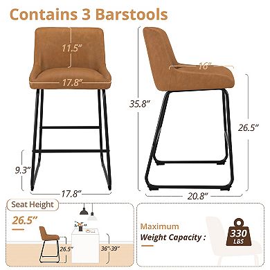Hearthshire 26" Bar Stool Set of 3, Thick Padding Faux Leather for Kitchen Counter Island