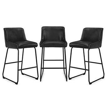 Hearthshire 26" Bar Stool Set of 3, Thick Padding Faux Leather for Kitchen Counter Island