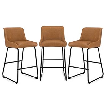 Hearthshire 26" Bar Stool Set of 3, Thick Padding Faux Leather for Kitchen Counter Island