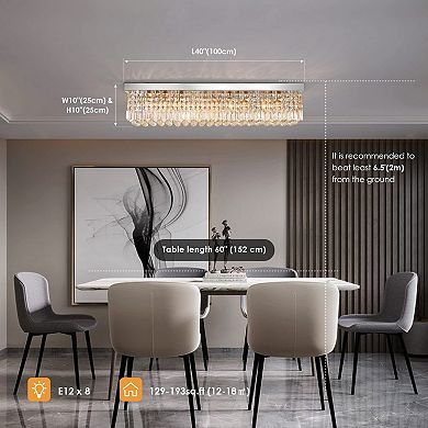 Moooni 8-Lights Rectangle Crystal Chandelier Flush Mount Ceiling Light