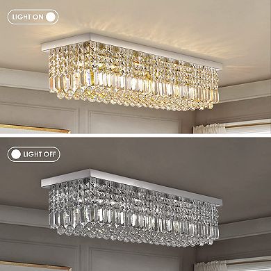 Moooni 8-Lights Rectangle Crystal Chandelier Flush Mount Ceiling Light