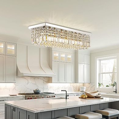 Moooni 8-Lights Rectangle Crystal Chandelier Flush Mount Ceiling Light
