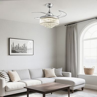 Moooni 36" Smart Crystal Ceiling Fan with Dimmable Led & Retractable Blades