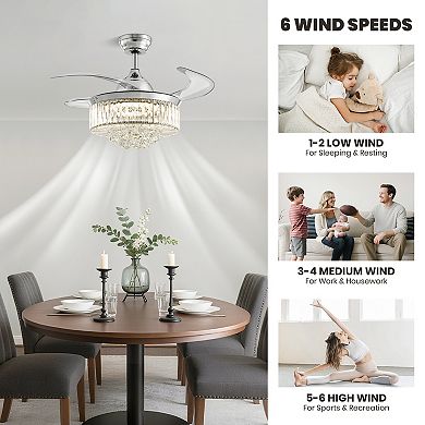 Moooni 36" Smart Crystal Ceiling Fan with Dimmable Led & Retractable Blades