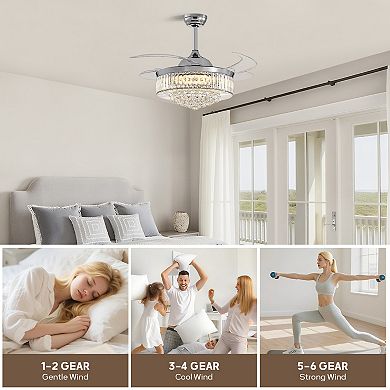 Moooni 42" Smart Crystal Ceiling Fan with Dimmable Led & Retractable Blades