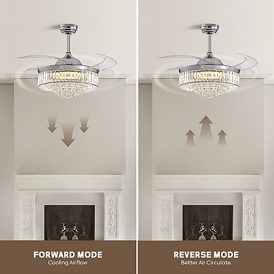 Moooni 42" Smart Crystal Ceiling Fan with Dimmable Led & Retractable Blades