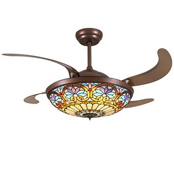 Moooni 52" Smart Tiffany Stained Glass Retractable Ceiling Fan with Dimmable LED