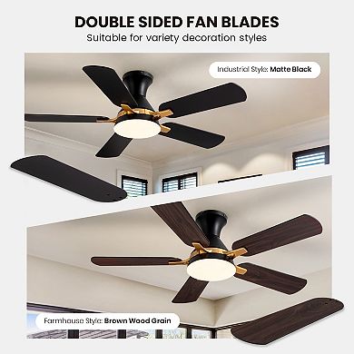 Moooni 42" Flush Mount Ceiling Fan with Light - APP & Remote Control, Dimmable LED, Reversible