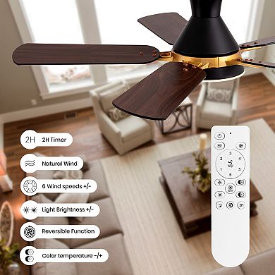 Moooni 42" Flush Mount Ceiling Fan with Light - APP & Remote Control, Dimmable LED, Reversible