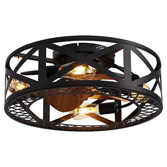 Moooni 20" Smart Industrial Black Caged Flush Mount Ceiling Fan Lights