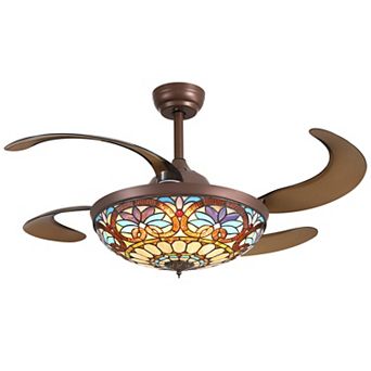 Moooni 48" Smart Tiffany Stained Glass Retractable Ceiling Fan with Dimmable LED