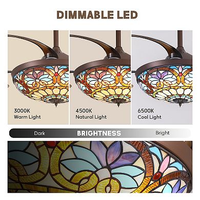 Moooni 48" Smart Tiffany Stained Glass Retractable Ceiling Fan with Dimmable LED
