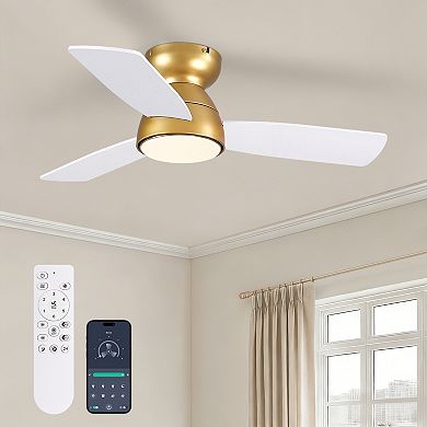 Moooni 32" Smart Gold&White Flush Mount Ceiling Fan with Dimmable LED Light
