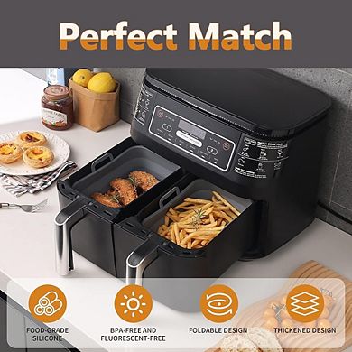 Air Fryer Silicone Liners, Reusable Non-Stick, Heat-Resistant Mats