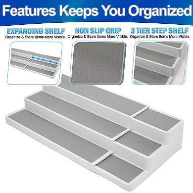 3 Tier Expandable Spice Rack Organizer for Kitchen Cabinets - Non-Slip Adjustable 15.5-26.5"
