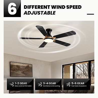 Moooni 52" Flush Mount Ceiling Fan with Light - APP & Remote Control, Dimmable LED, Reversible