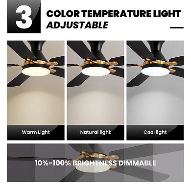 Moooni 52" Flush Mount Ceiling Fan with Light - APP & Remote Control, Dimmable LED, Reversible