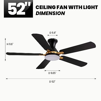 Moooni 52" Flush Mount Ceiling Fan with Light - APP & Remote Control, Dimmable LED, Reversible