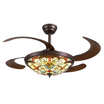 Moooni 48 in Coffee-Colored Tiffany Baroque Invisible Ceiling LED Fan Light with Timer, Dimming