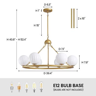 Moooni 6-Light Molecular Sphere Round Hanging Chandelier with Beige Striped Glass Shades