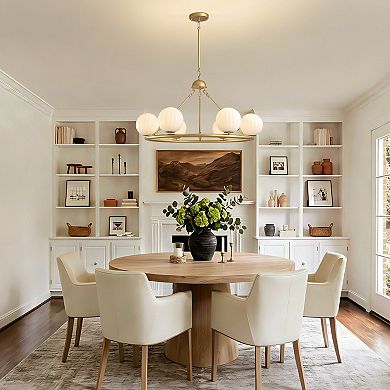 Moooni 6-Light Molecular Sphere Round Hanging Chandelier with Beige Striped Glass Shades