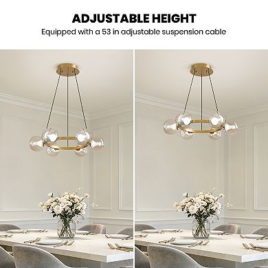 Moooni 6-Light Gold Round Dream Molecule Chandelier with Tea Glass Shades, Dimmable and Remote Con